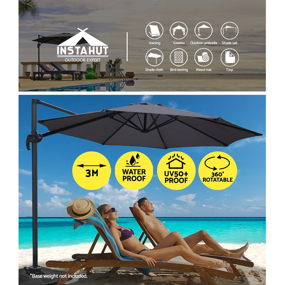 3m Outdoor Umbrella Cantilever 360 Degree Tilt Beach Roma Charcoal