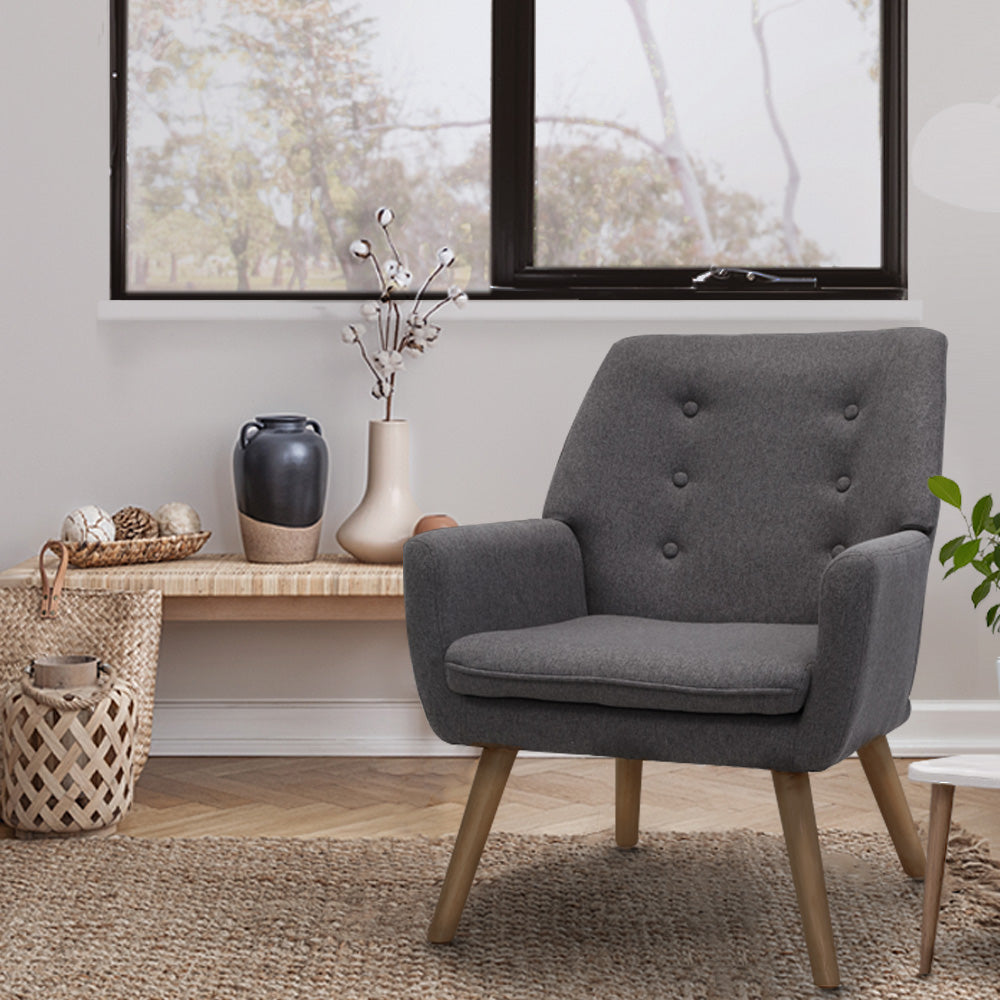 Fabric Dining Armchair Living Room Accent Chair Grey