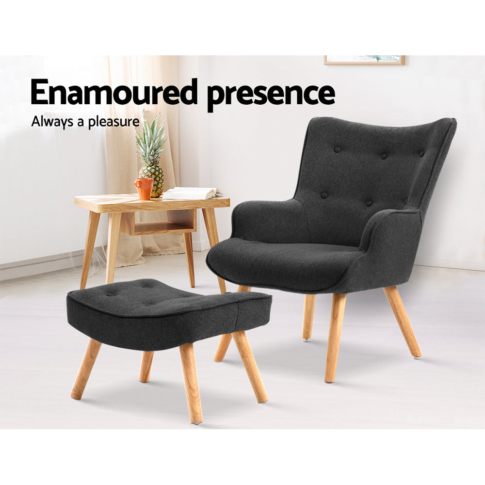 LANSAR Lounge Accent Chair Armchair Ottoman Charcoal