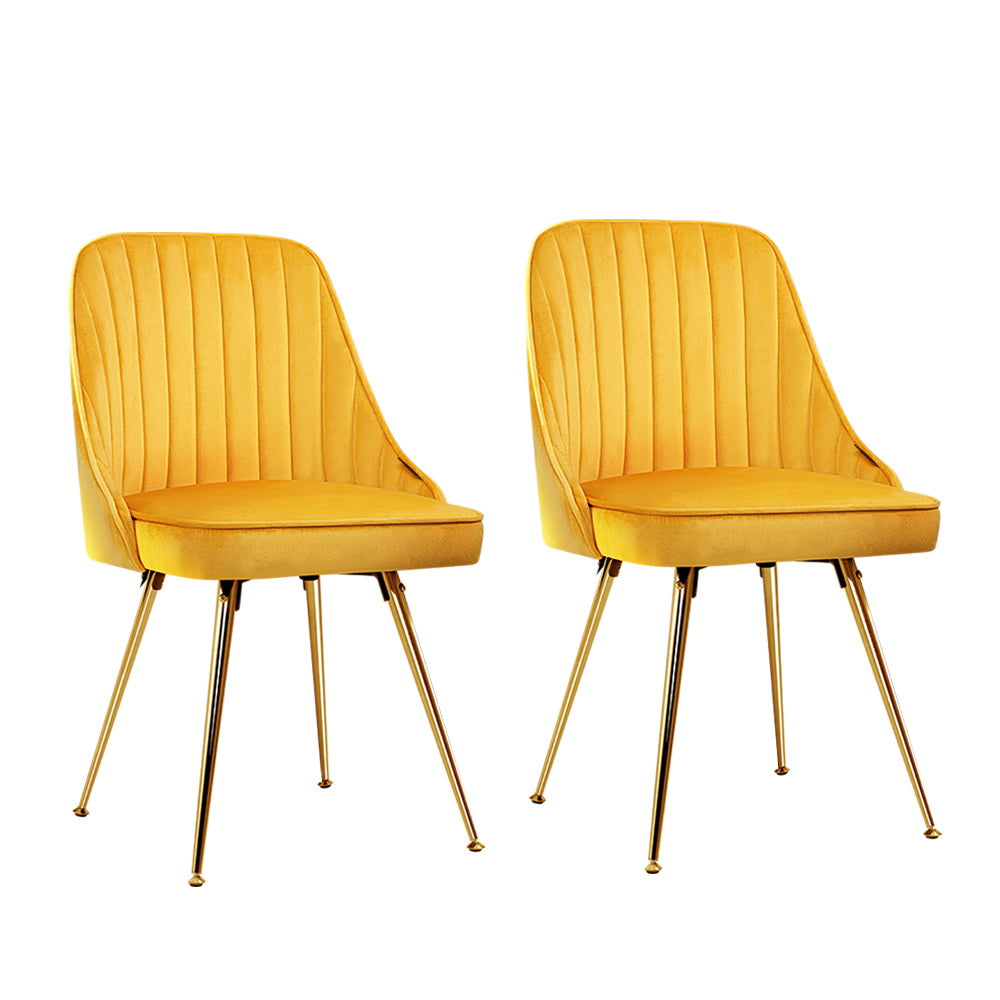 Dining Chairs Velvet Yellow Set of 2 Nappa