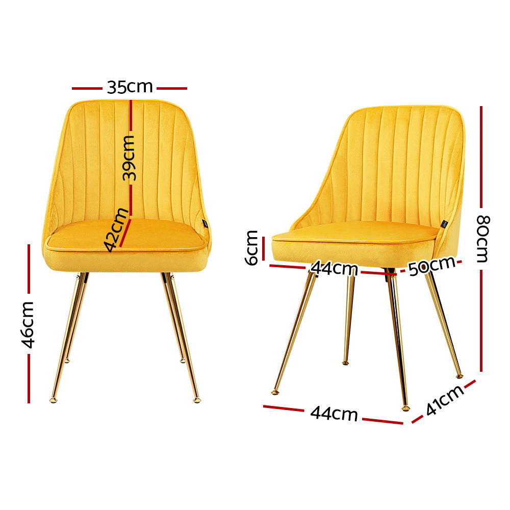Dining Chairs Velvet Yellow Set of 2 Nappa