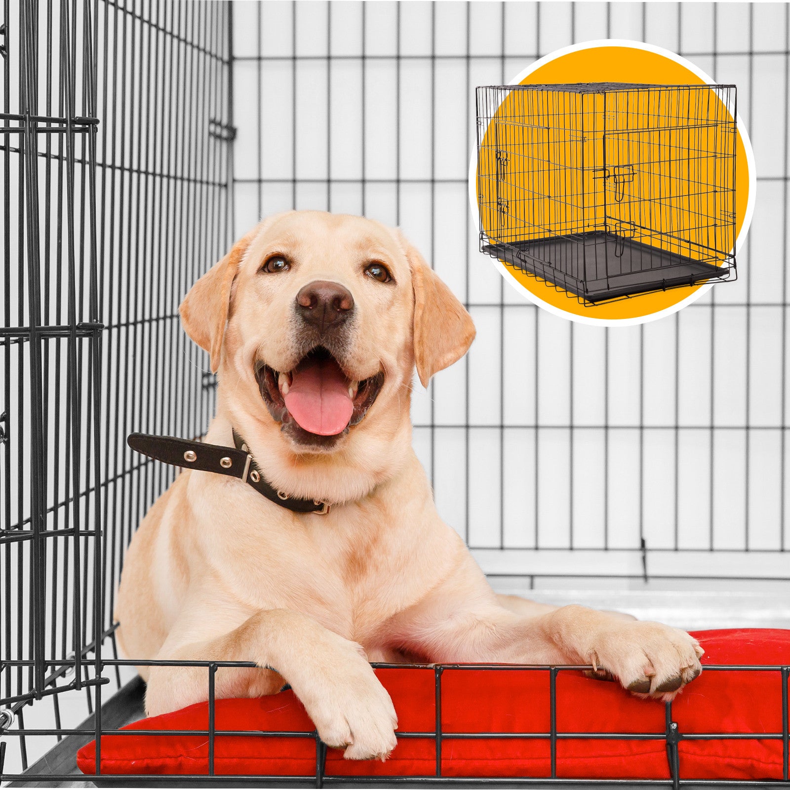 Dog Cage Pet Crate Cat Puppy Metal Cage ABS Tray Foldable Portable Black - 30" - Black