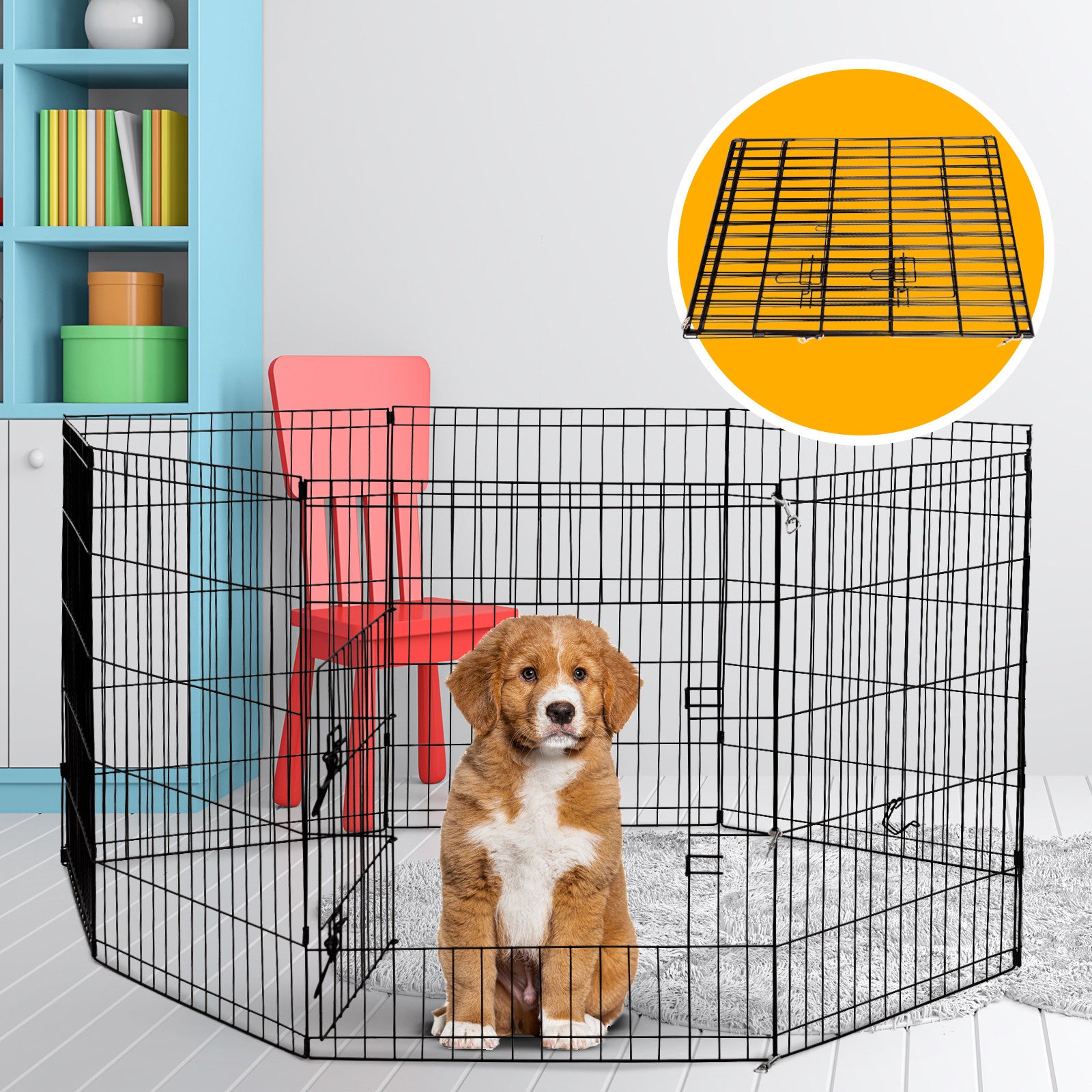 8 Panel Playpen Puppy Exercise Fence Cage Enclosure Pets Black All Sizes - 36" - Black
