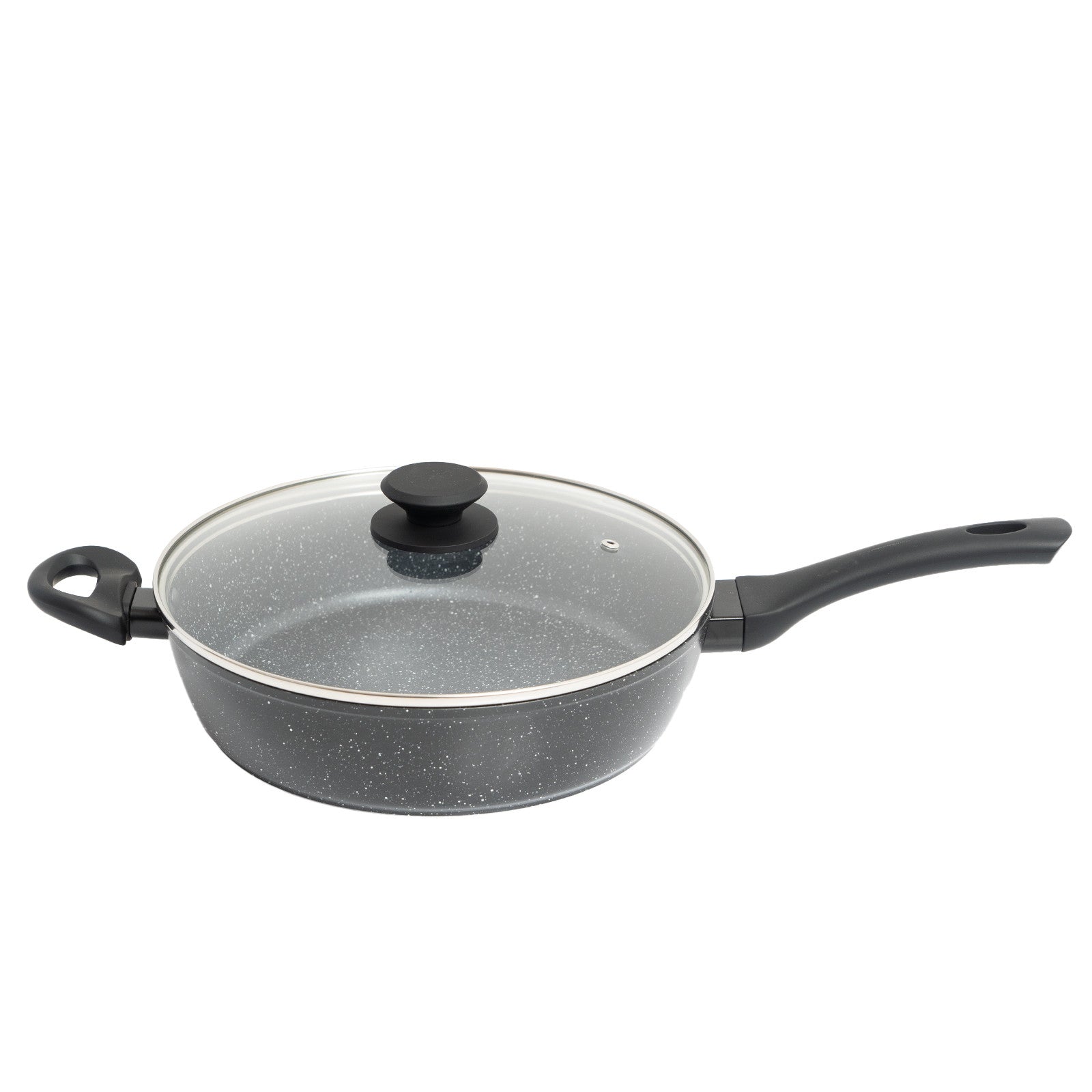 Forged Deep Frying Pan With Lid Cookware Kitchen Fry Pan Black 28cm