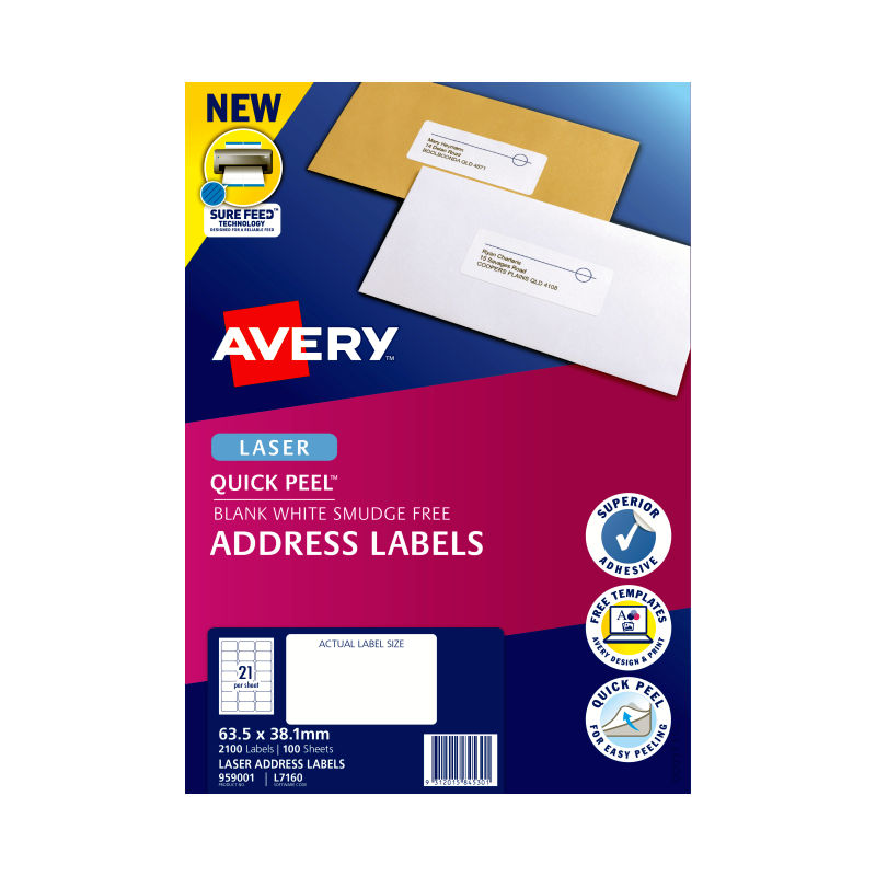 AVERY Laser Label QP L7160 21Up Pack of 100