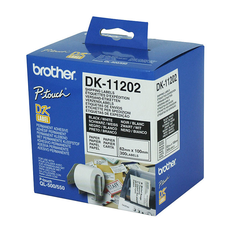 DK11202 White Shipping/Name Badge Label 62mm X 100mm, 300 labels per roll