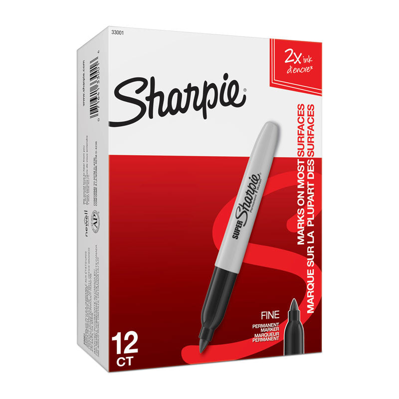 SHARPIE Super Fine Point Permanent Marker Black Box of 12
