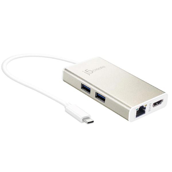 JCA374 USB-C TYPE-C Multi adapter - USB-C to 2 x USB 3.0, Gigabit Ethernet port, HDMI, USB-C PD Pass through Power Delivery port