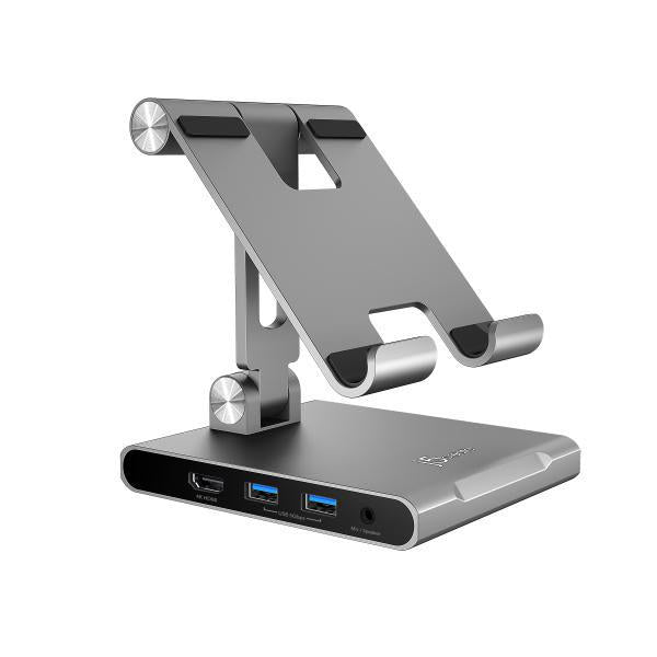 JTS224 Multi-Angle Stand Docking Station for iPad, Samsung Tablet, Surface Pro 8 (USB-C to 4K HDMI, USB-C 100W PD, USB-Ax2, SD card reader)