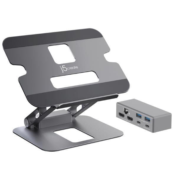 JTS427 Multi-Angle Dual 4K HDMI Docking Laptop Stand with USB-C 100W PD Pass Through (USB-C Dock w/ 4K HDMI, 2 x USB-A, USB-C Host, USB-C PD)