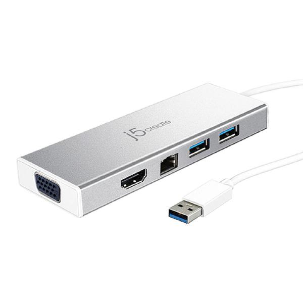 JUD380 USB 3.0 Mini Dock for Dual display Adapter includes HDMI &amp VGA output, USB 3.1 Type-A port x 2, Gigabit Ethernet port