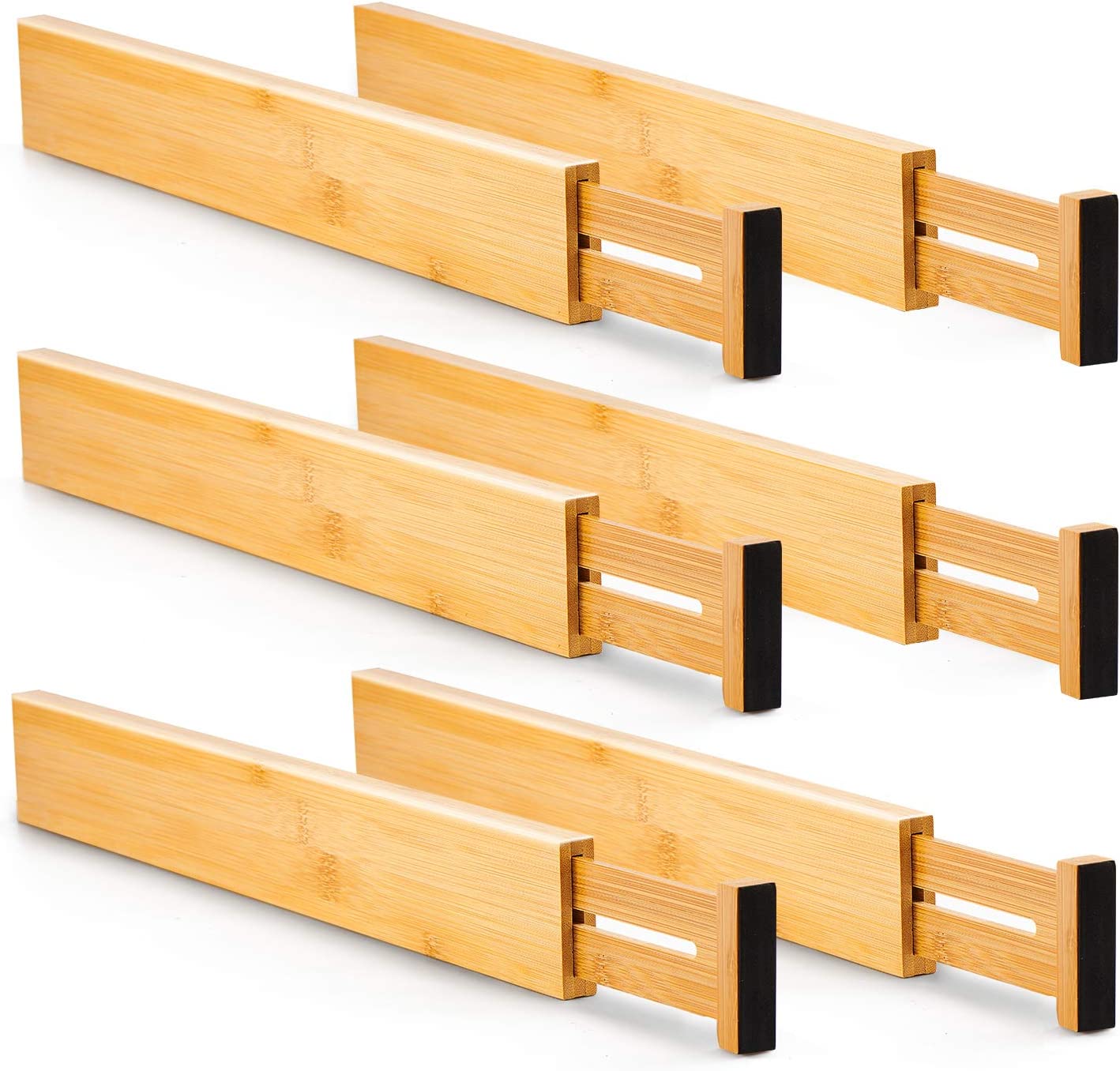 6 Pack Bamboo Adjustable Kitchen Drawer Dividers (Large, 4455 cm)