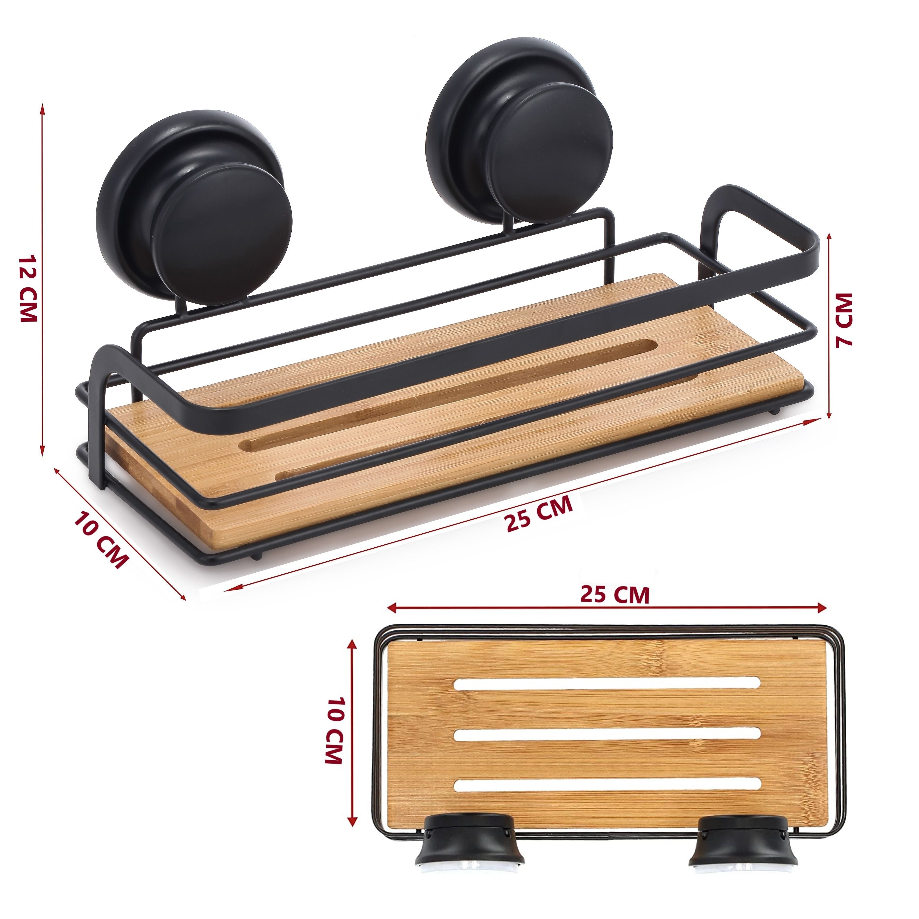 2 Pack Rectangular Bamboo Corner Shower Caddy Shelf Basket Rack Vacuum Suction Cup