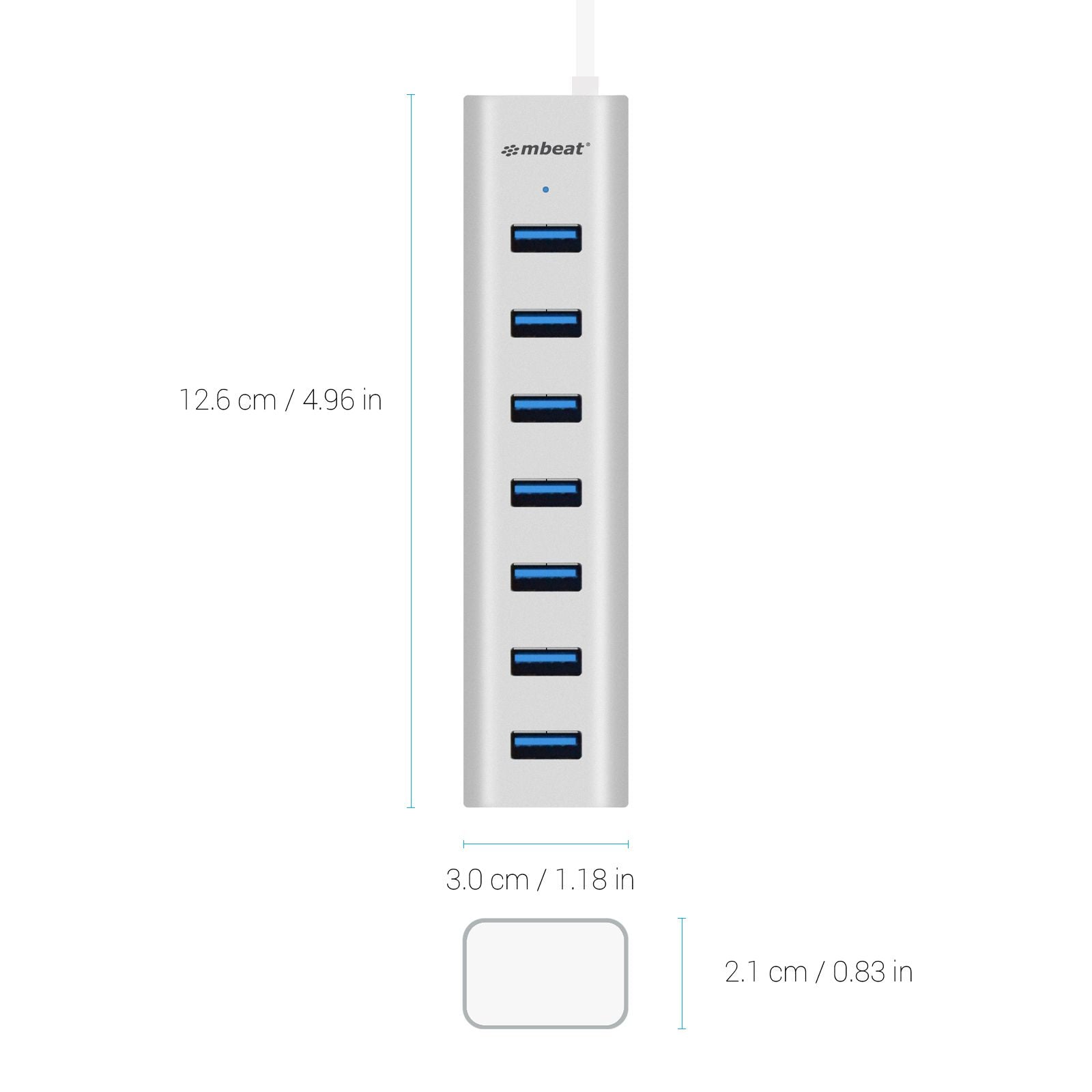 7-Port USB 3.0 Aluminum Slim Hub With Power For PC and MAC