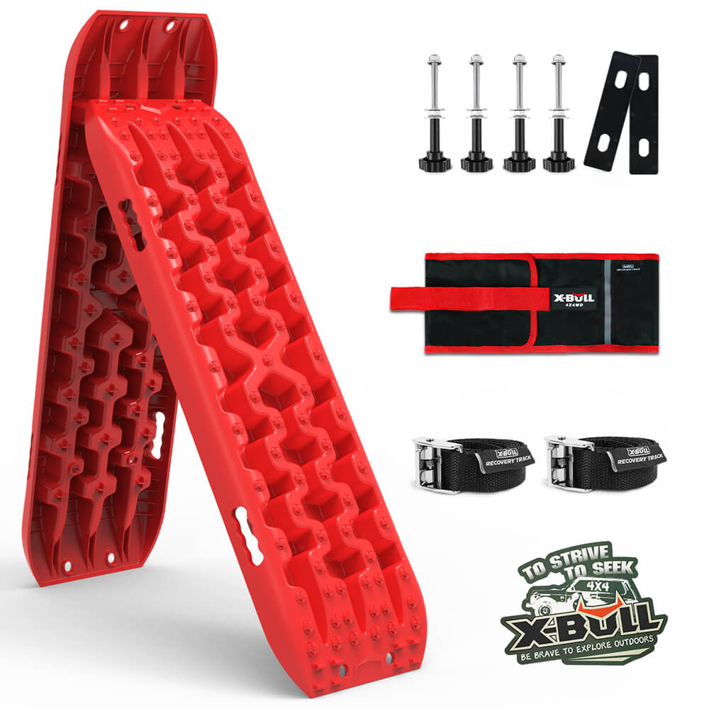 2PCS Recovery Tracks Snow Tracks Mud tracks 4WD With 4PC mounting bolts Red