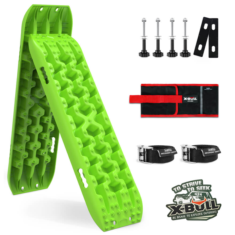 2PCS Recovery Tracks Snow Tracks Mud tracks 4WD With 4PC mounting bolts Green