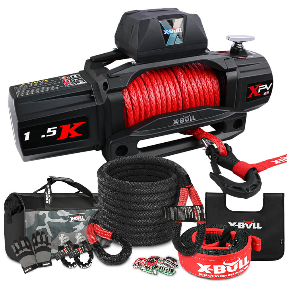4WD Recovery Kit Kinetic Recovery Rope With 14500LBS Electric Winch 12V Winch 4WD 4X4 Offroad