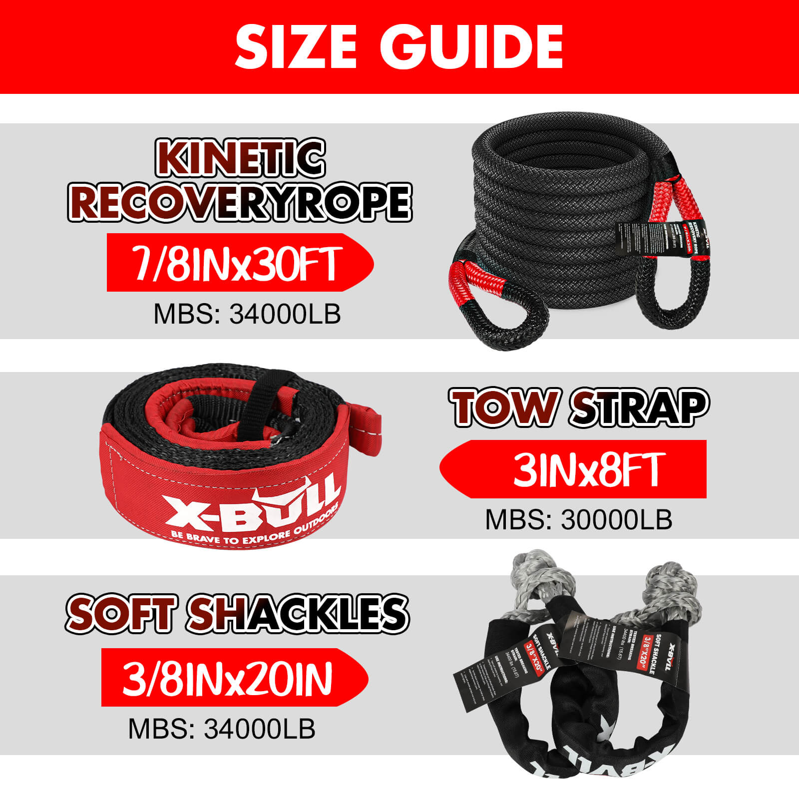 4WD Recovery Kit Kinetic Recovery Rope With 14500LBS Electric Winch 12V Winch 4WD 4X4 Offroad