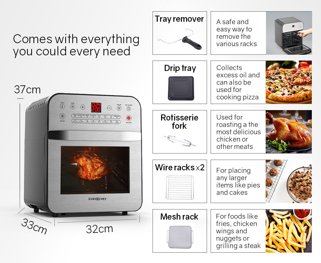 16L Digital Air Fryer Electric Airfryer Rotisserie Large Big Dry Cooker, Silver