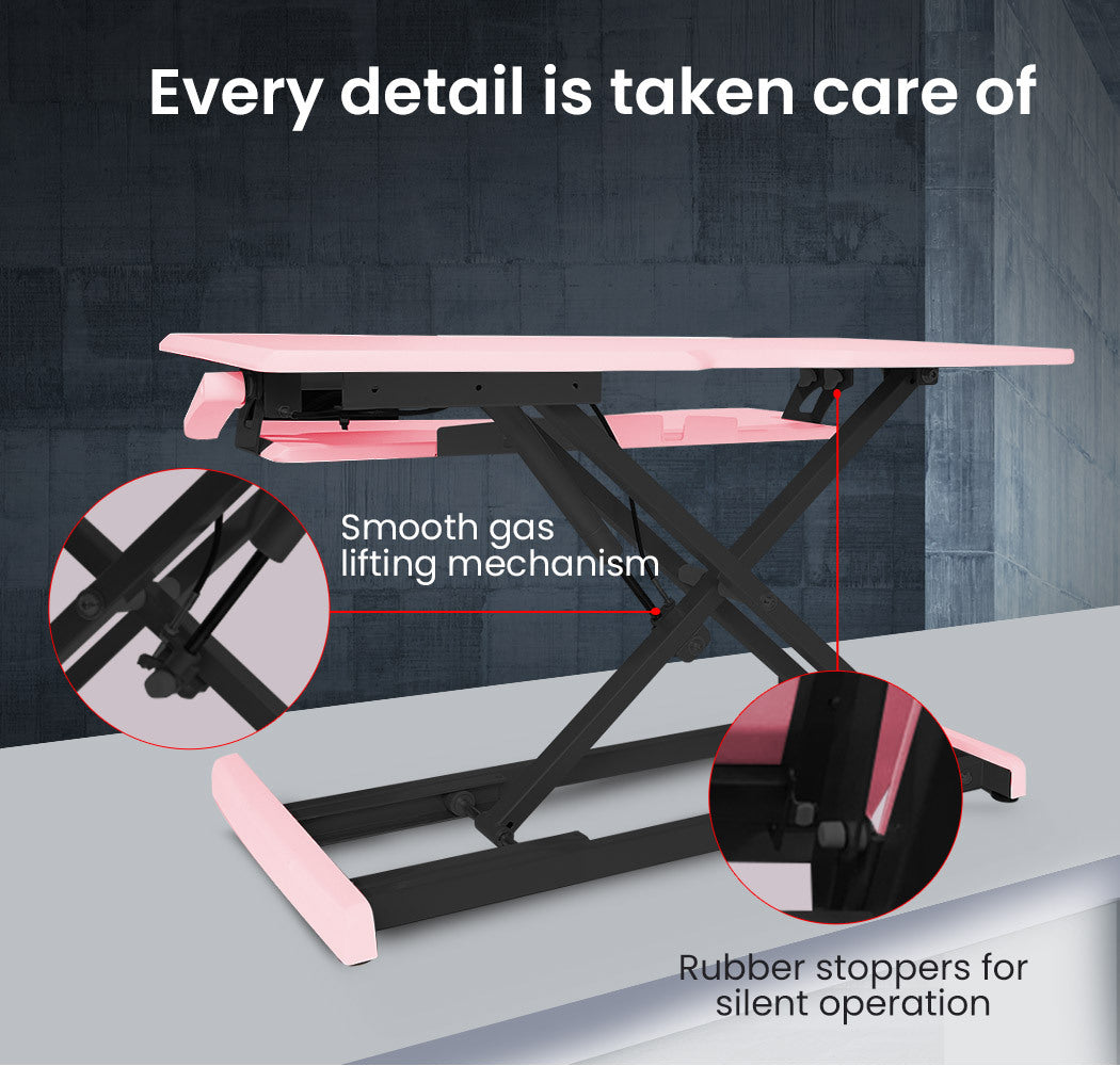 Desk Riser 77cm Wide Adjustable Sit to Stand for Dual Monitor, Keyboard, Laptop, Pink