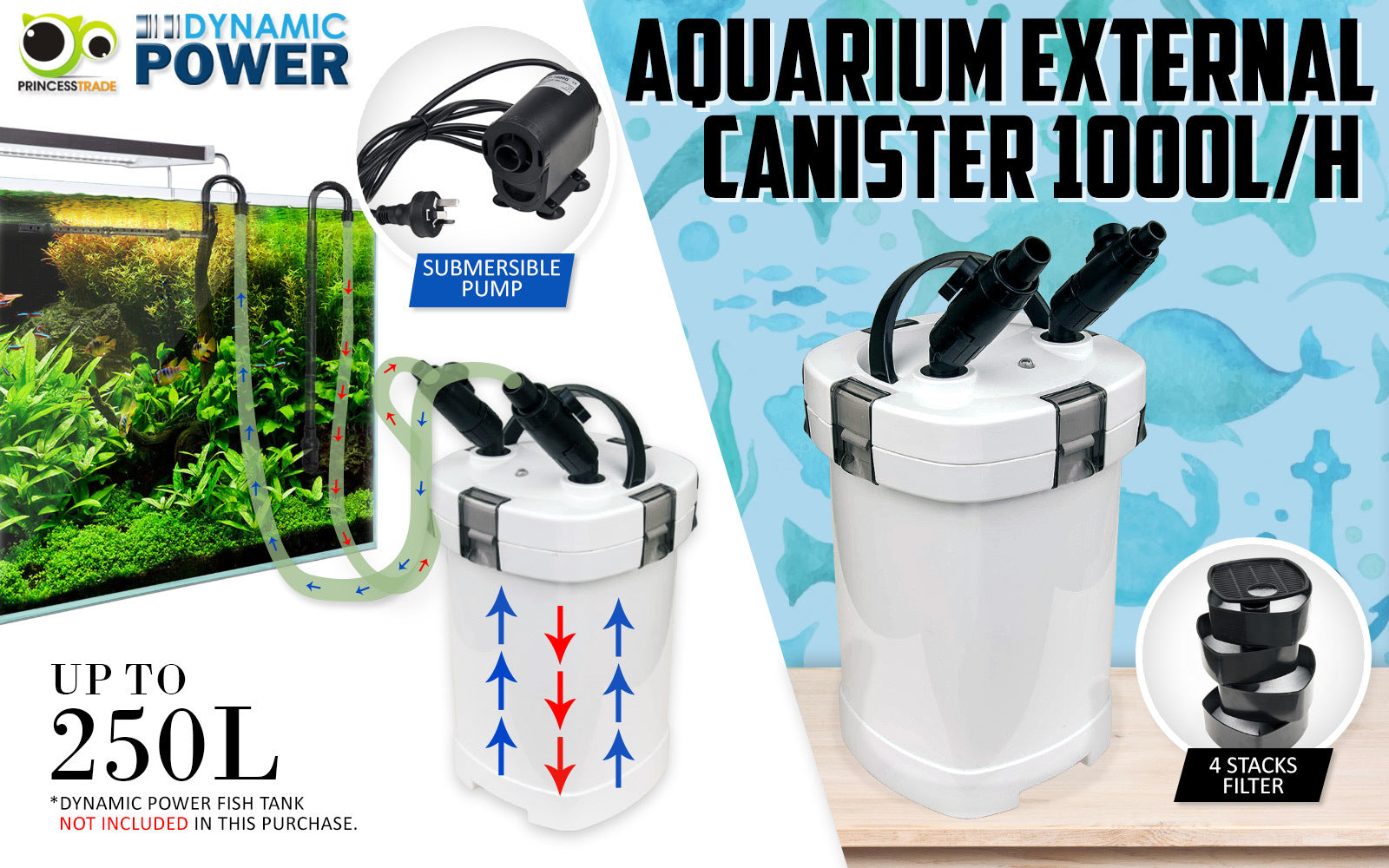 Aquarium External Canister Filter 1000L/H
