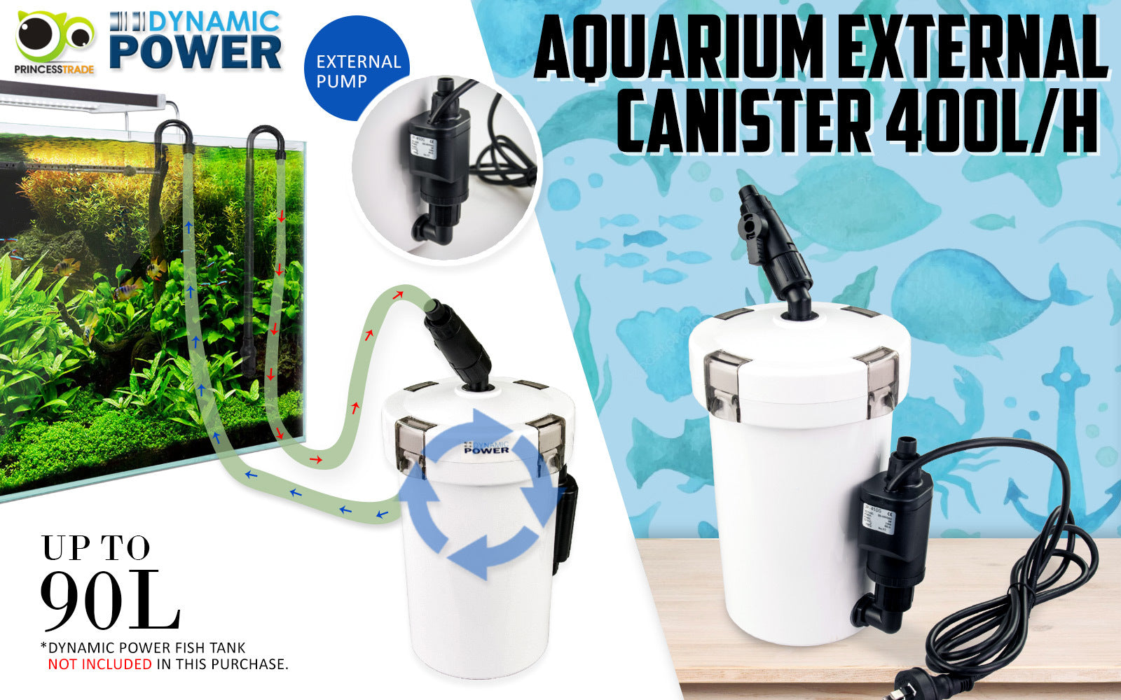 Aquarium External Canister Filter 400L/H