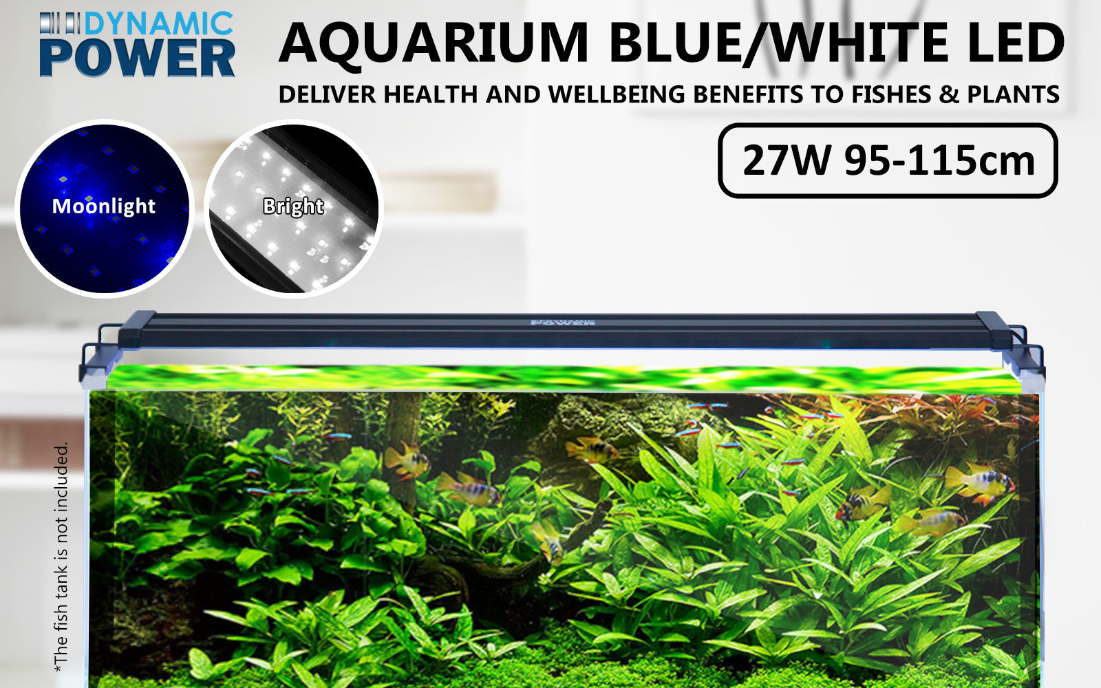 27W Aquarium Blue White LED Light for Tank 95-115cm
