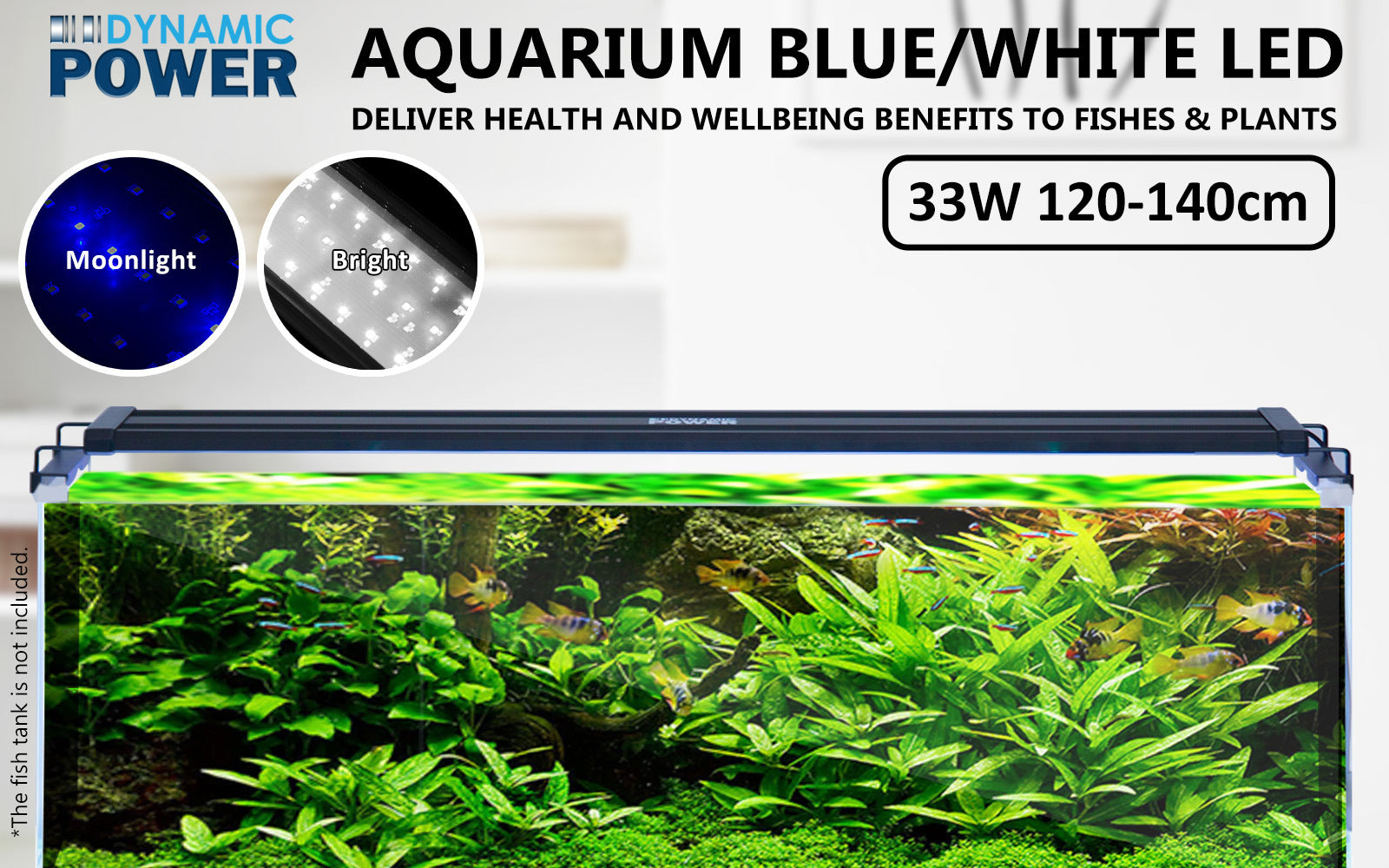 33W Aquarium Blue White LED Light for Tank 120-140cm