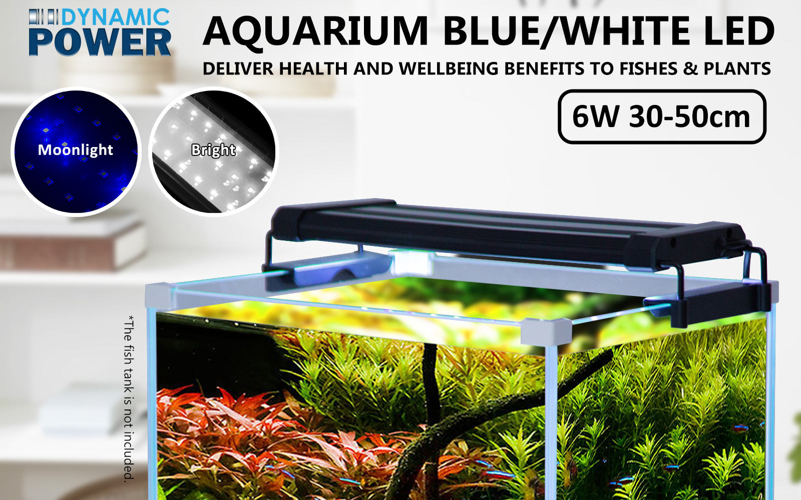 6W Set 2 Aquarium Blue White LED Light for Tank 30-50cm