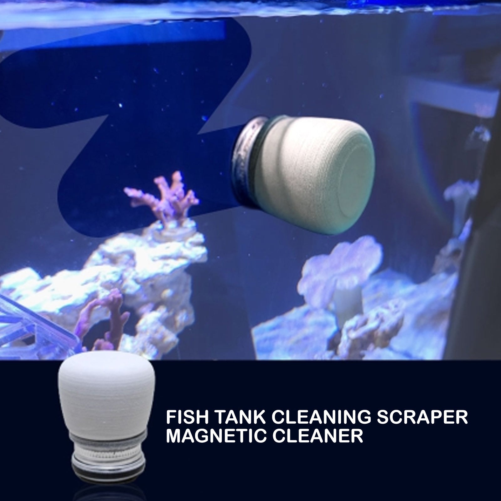 Fish Tank Corner Moss Magnet Scraper Glass Algae Cleaner Magnetic Scrubber GREY