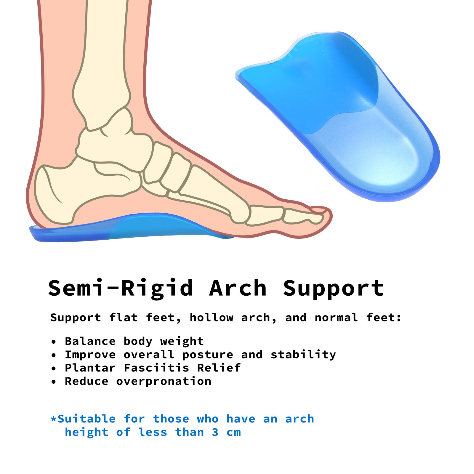 Half Insoles Shoe Inserts L Size Gel Arch Support Foot Pads