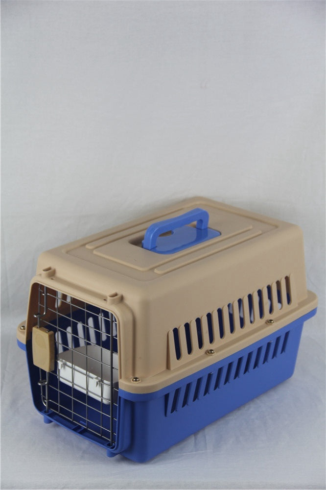 Small Dog Cat Crate Pet Carrier Airline Cage With Bowl and Tray-Blue