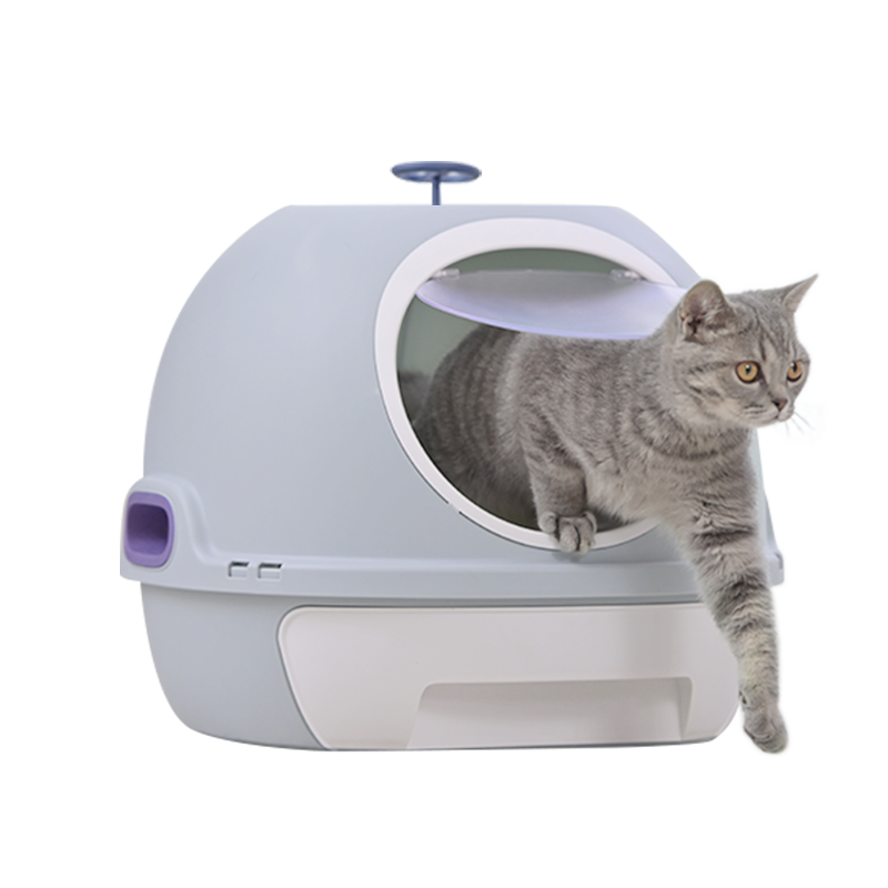 Hooded Cat Toilet Litter Box Tray House With Drawer & Scoop Blue