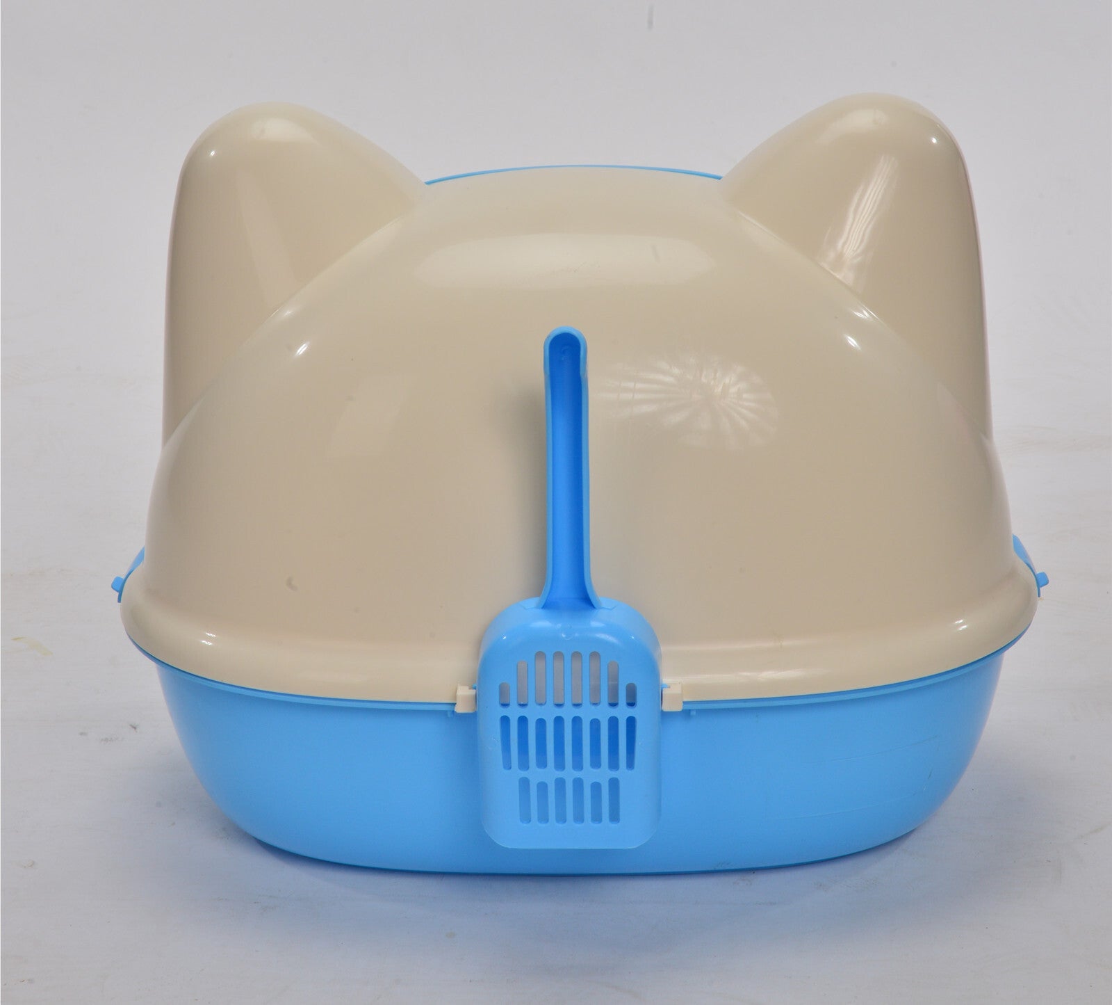 Medium Hooded Cat Toilet Litter Box Tray House With Scoop Blue