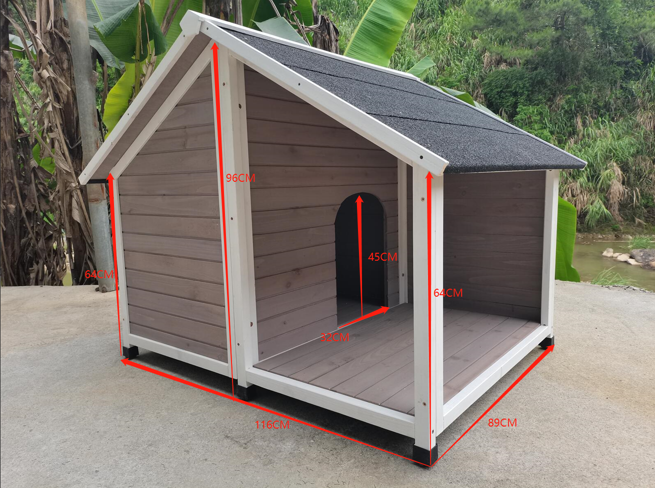 L Timber Pet Dog Kennel House Puppy Wooden Timber Cabin 130x105x100cm Grey