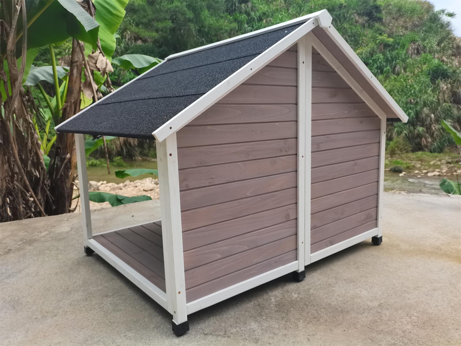 L Timber Pet Dog Kennel House Puppy Wooden Timber Cabin 130x105x100cm Grey
