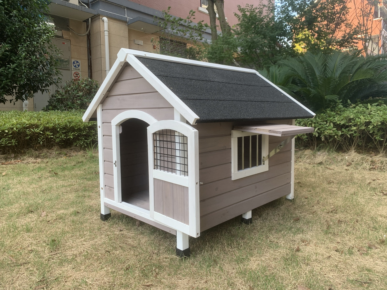 YES4PETS L Timber Pet Dog Kennel House Puppy Wooden Timber Cabin Grey