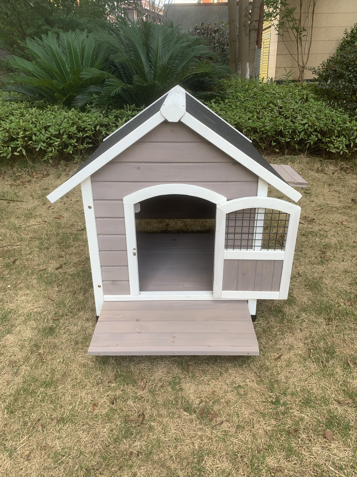 YES4PETS L Timber Pet Dog Kennel House Puppy Wooden Timber Cabin Grey