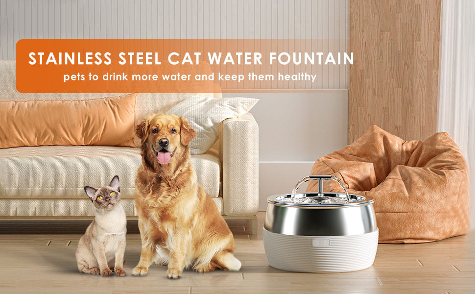 3L Automatic Electric Pet Water Fountain Dog Cat Stainless Steel Feeder Bowl Dispenser Black