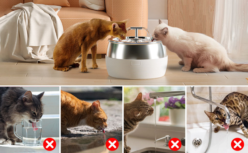 3L Automatic Electric Pet Water Fountain Dog Cat Stainless Steel Feeder Bowl Dispenser White