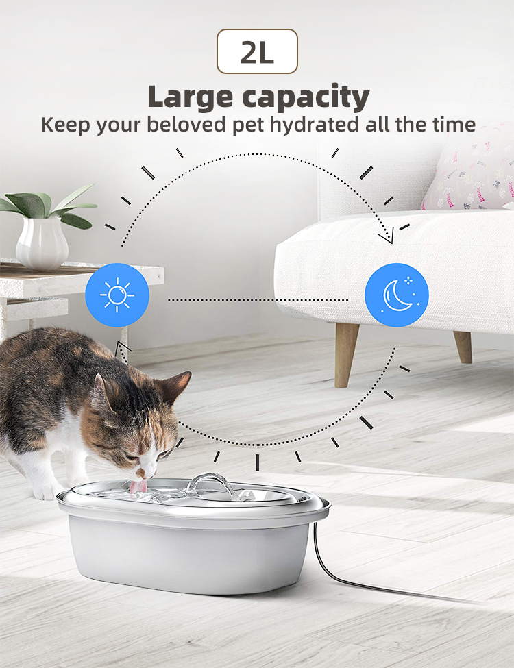 2L Automatic Electric Pet Water Fountain Dog Cat Stainless Steel Feeder Bowl Dispenser