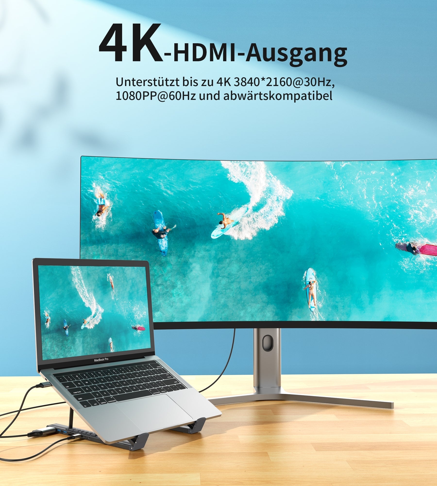 HUB-M48 7-in-1 Hub + Foldable Laptop stand USB-C to HDMI 4K/USB-A/TF&SD/USB-C with PD Charging