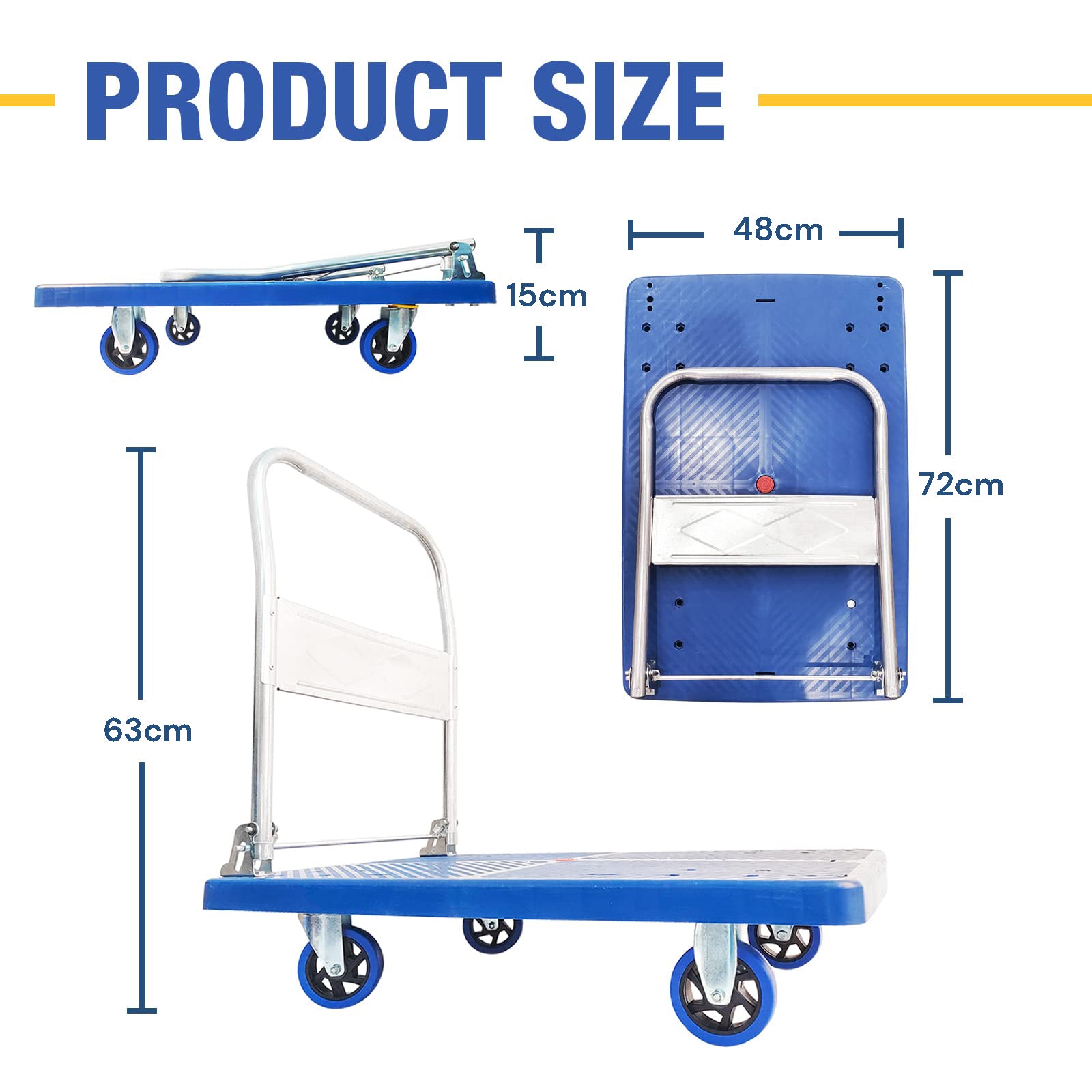 150kg Foldable Warehouse Platform Trolley Truck Dolly Platform Cart Swivel Wheels Moving Cart Flatbed