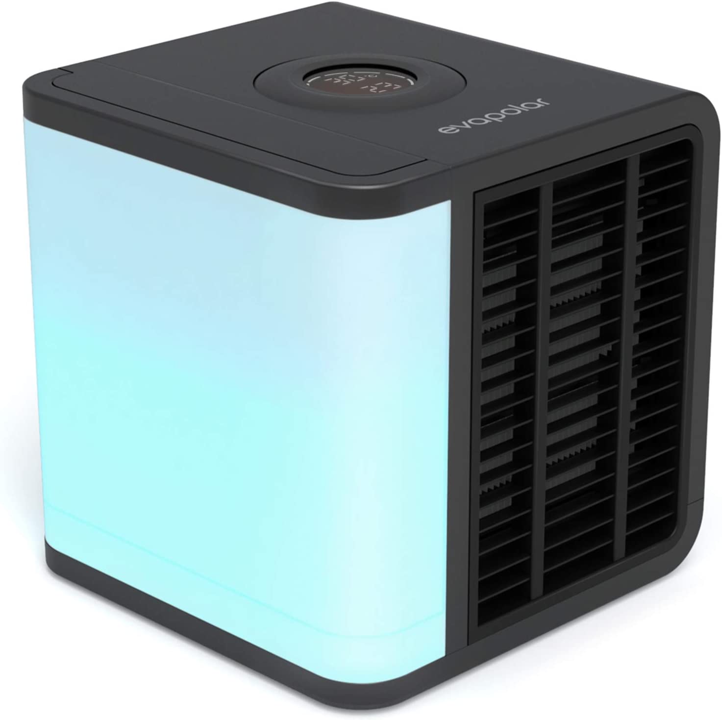 evaLIGHT Plus Personal Portable Air Cooler and Humidifier, Desktop Cooling Fan, for Home and Office, with USB Connectivity and Colorful Built-in LED Light, Black (EV-1500)