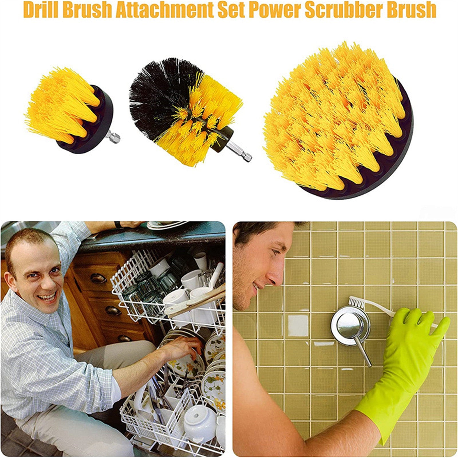 Three-Piece Electric Drill Set Bathroom Carpet Sink Cleaning Brush Head Green