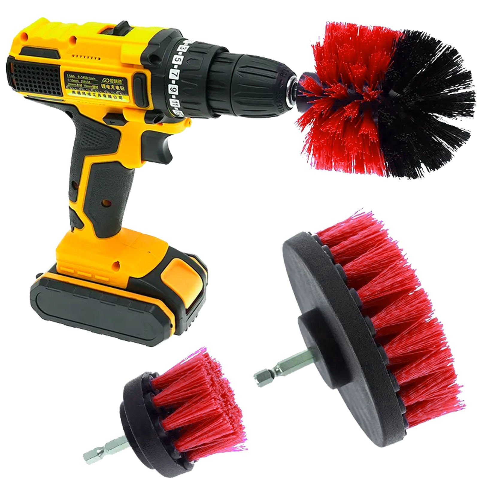 Three-Piece Electric Drill Set Bathroom Carpet Sink Cleaning Brush Head Red