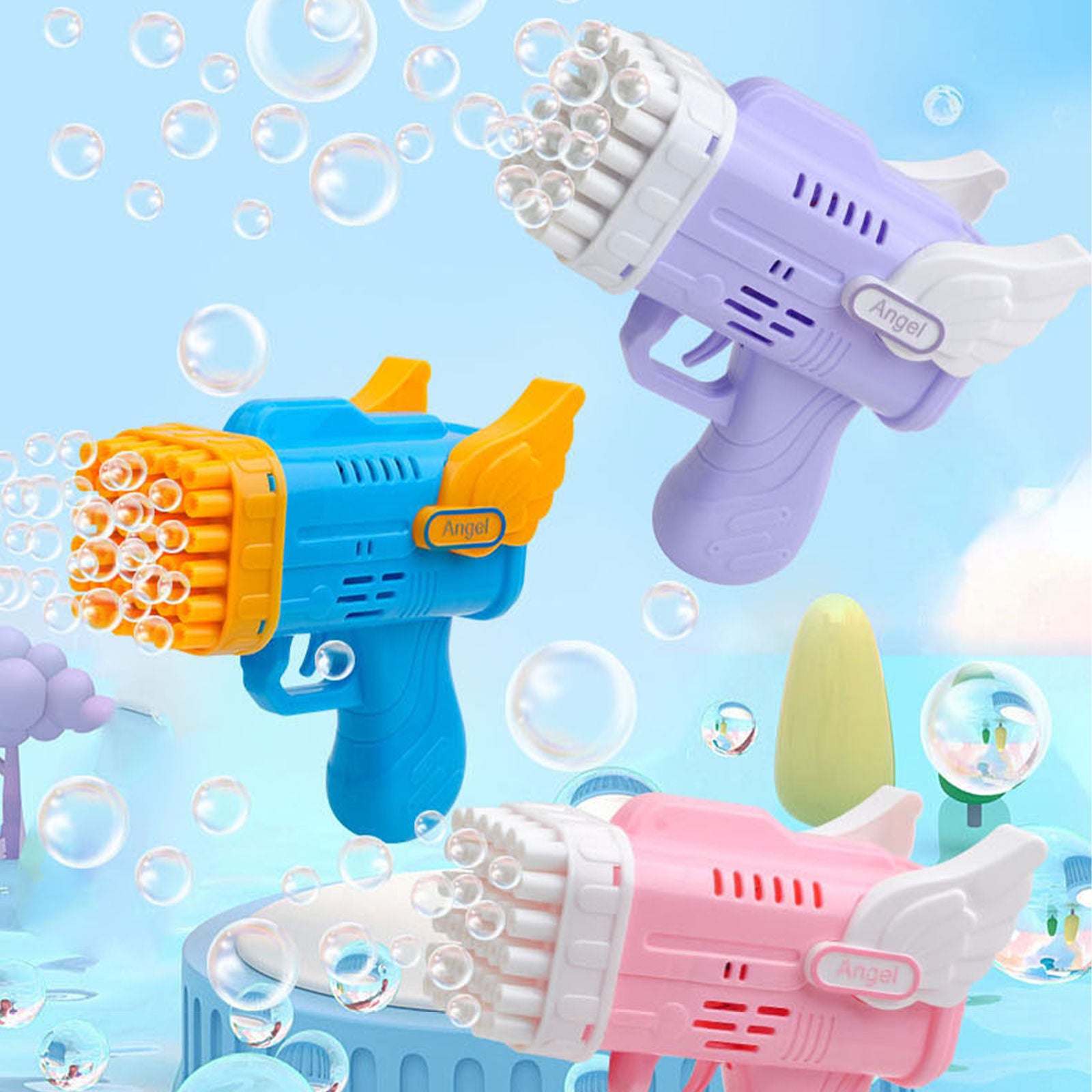 42 Hole Angel Wing Automatic Bubble Blowing Lovely Bubble Gun Launcher Toy Pink