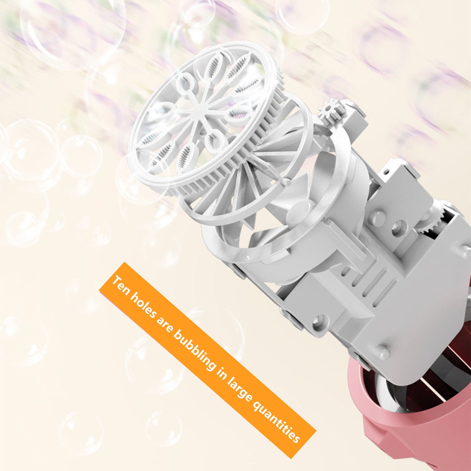 Bubble Machine Fully Automatic Hand-Held Spray Gun Electric 10-Hole Toy Pink