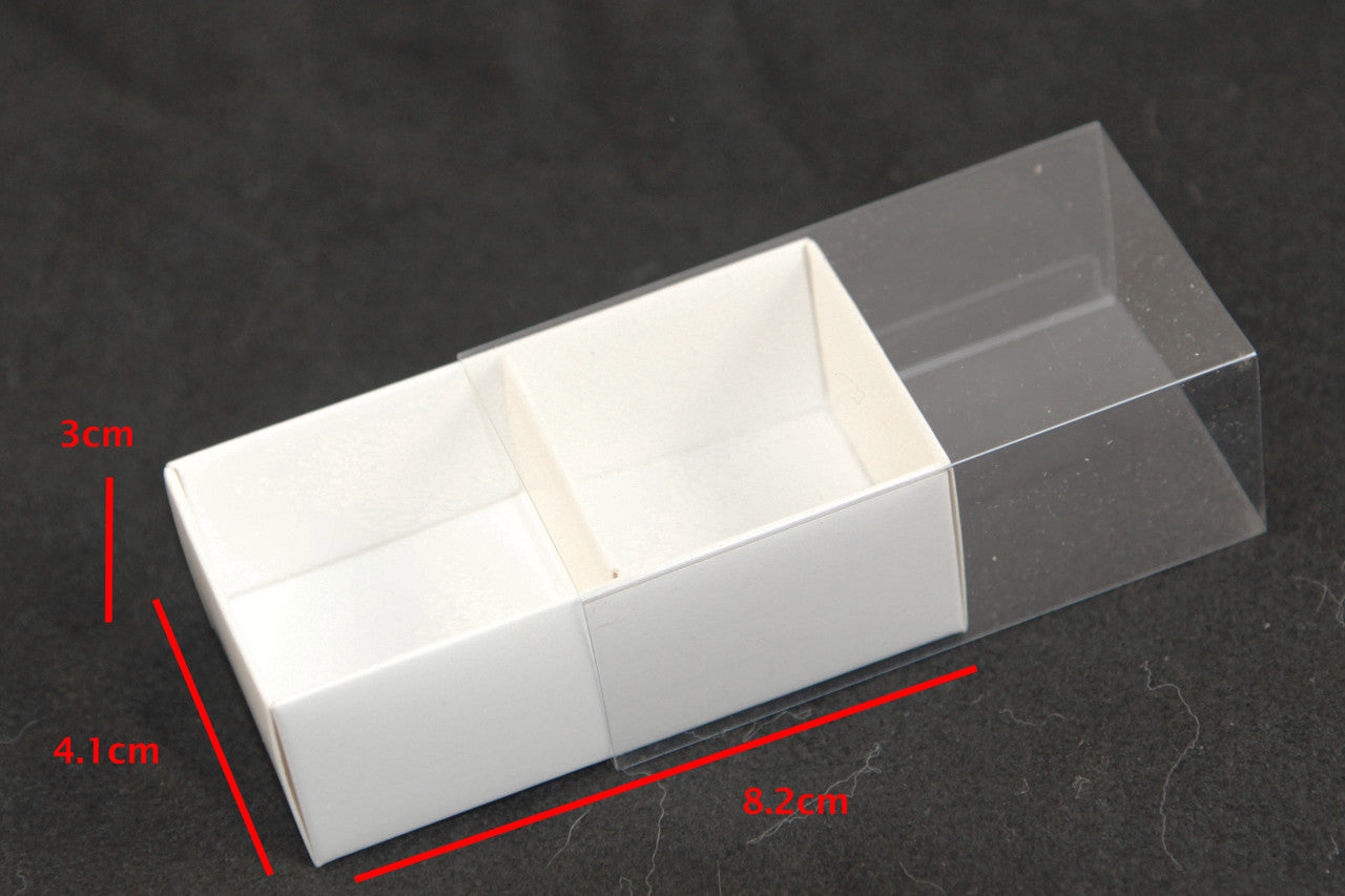 100 Pack of White Card Chocolate Sweet Soap Product Reatail Gift Box - 2 Bay Compartments - Clear Slide On Lid - 8x4x3cm