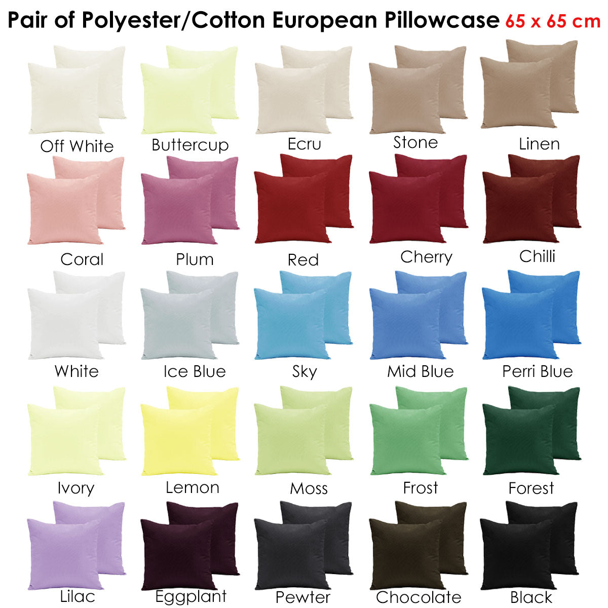 Pair of Polyester Cotton European Pillowcases Ecru